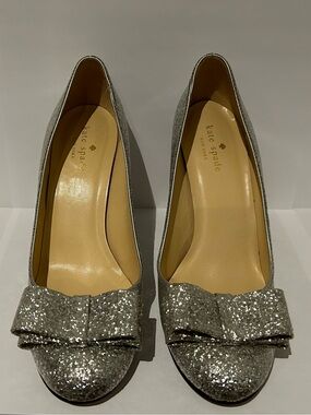 Kate Spade Silver Glitter Bow Pumps